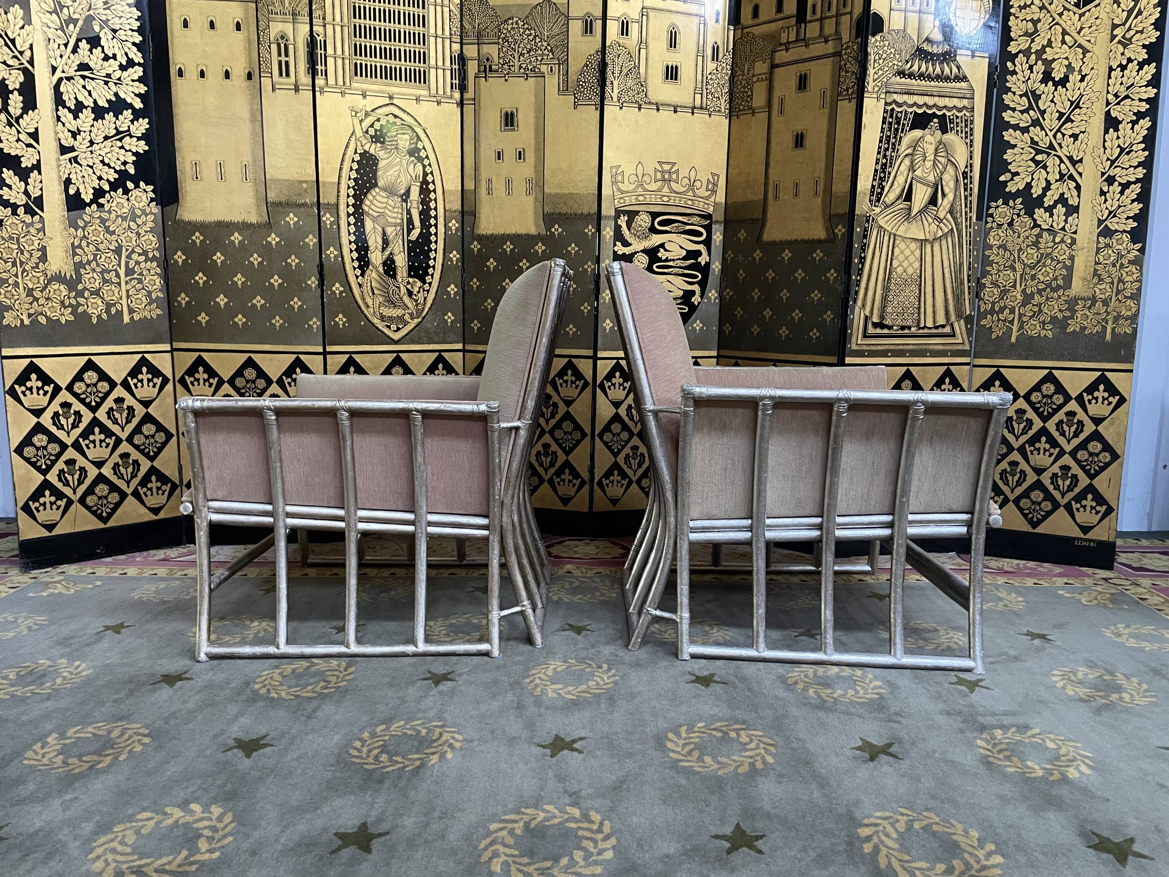 Suite of 6 shepherdess armchairs bamboo and beige velvet