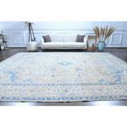 1970s Vintage Persian Handmade Wool Cotton Blue Area Rug 297x400