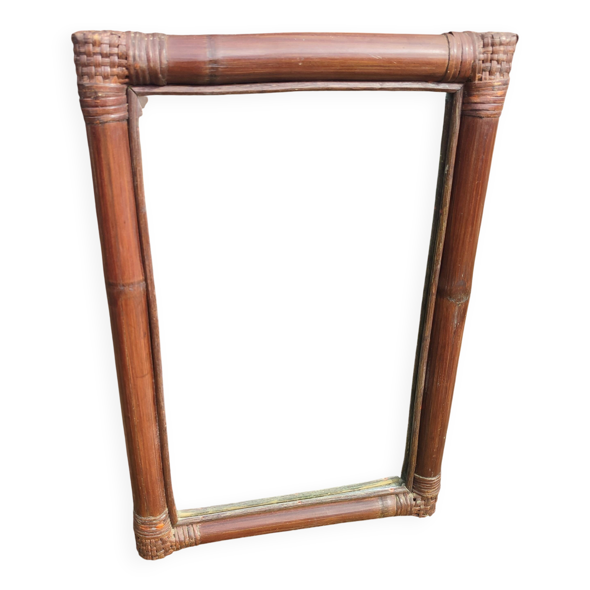 Vintage rectangular mirror in bamboo and rattan from the 60s/70s.