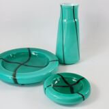 Ensemble trois vases en verre vert de Murano, vintage