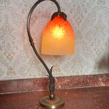 Lampe tulipe - Verrerie Schneider - verre marmoréen et laiton - années 20/30
