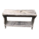 Small country bench in grey pine, rustic antique style with storage shelf.
