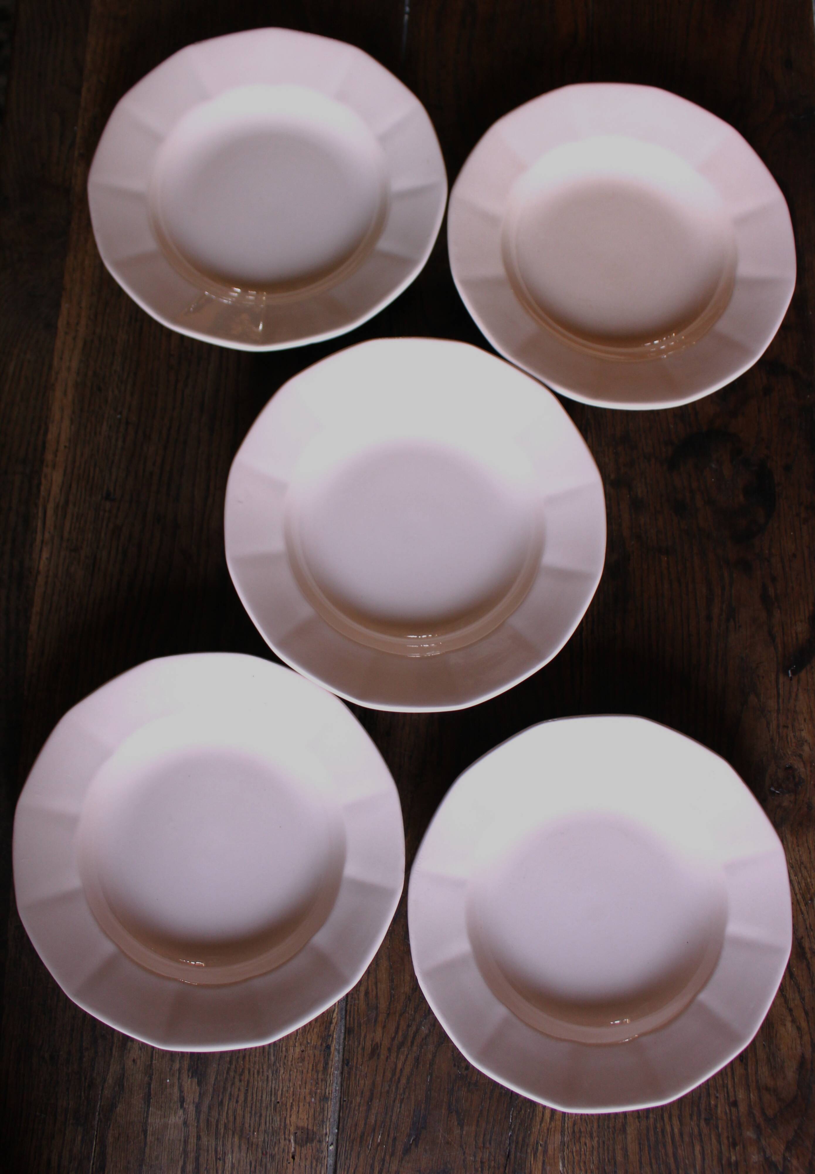 5 assiettes creuses rose Digoin Sarreguemines