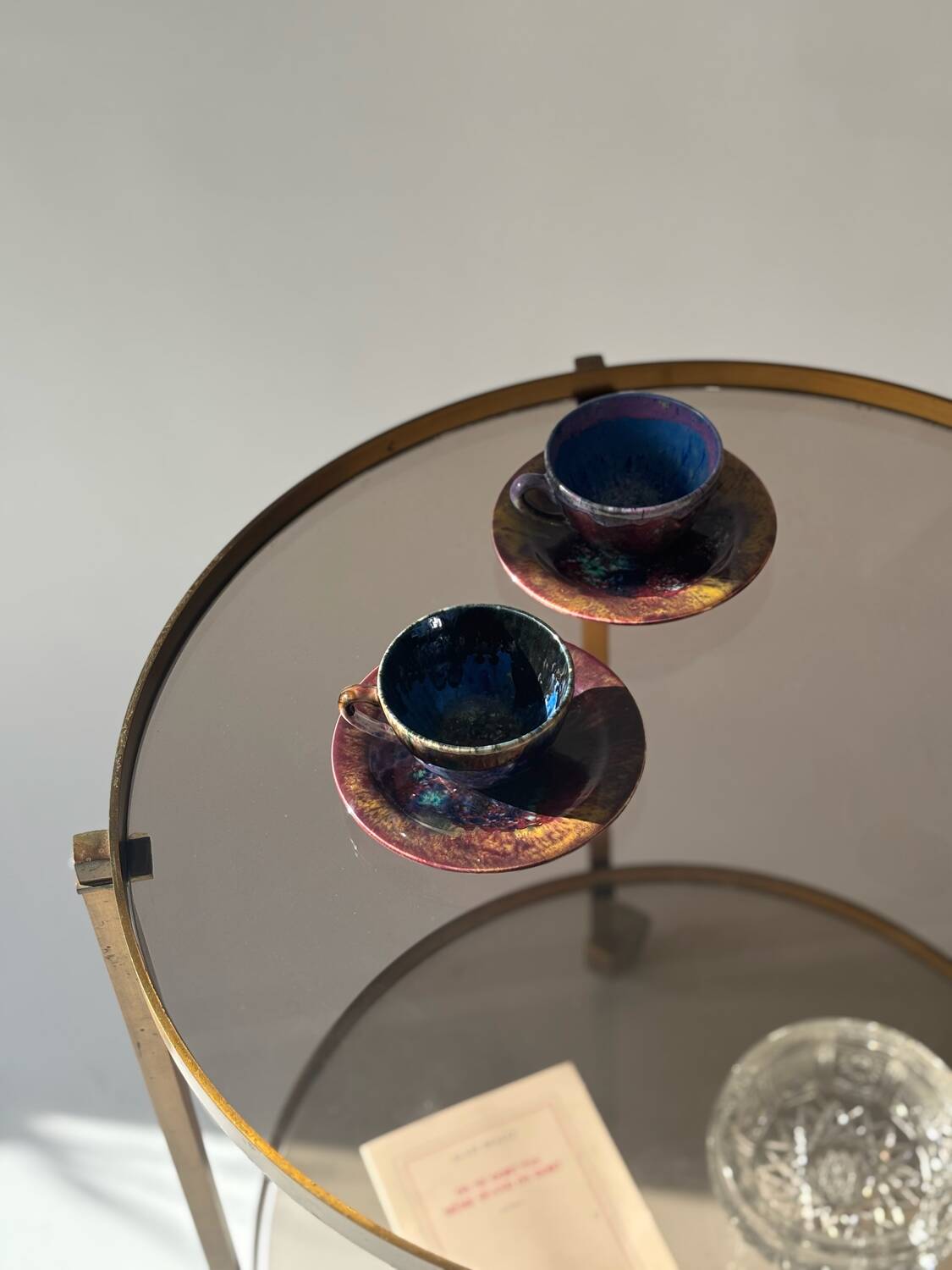 Rolling dessert trolley in brass and smoked glass, 1960
