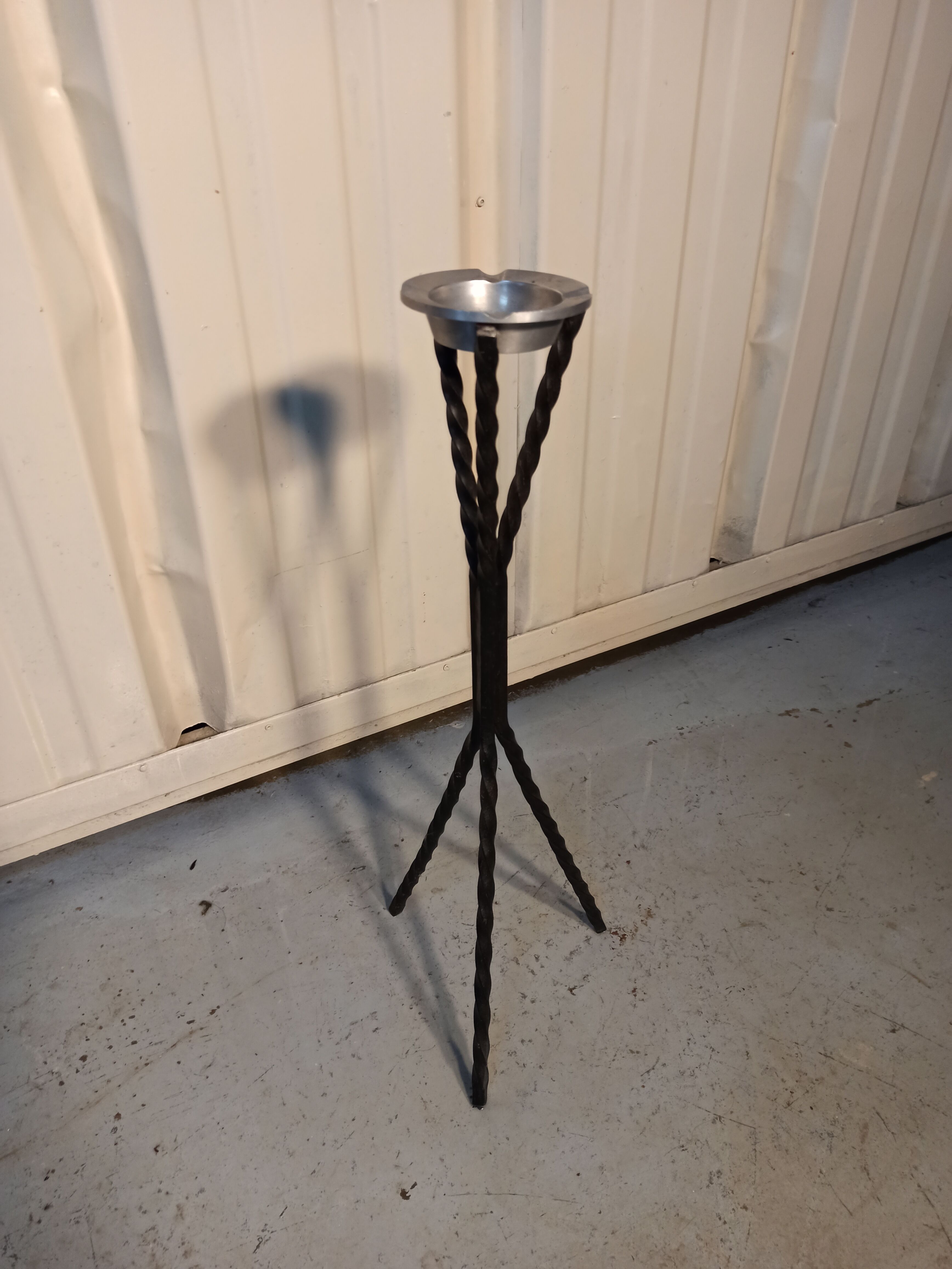Standing ashtray wrought iron base cast aluminum ashtray