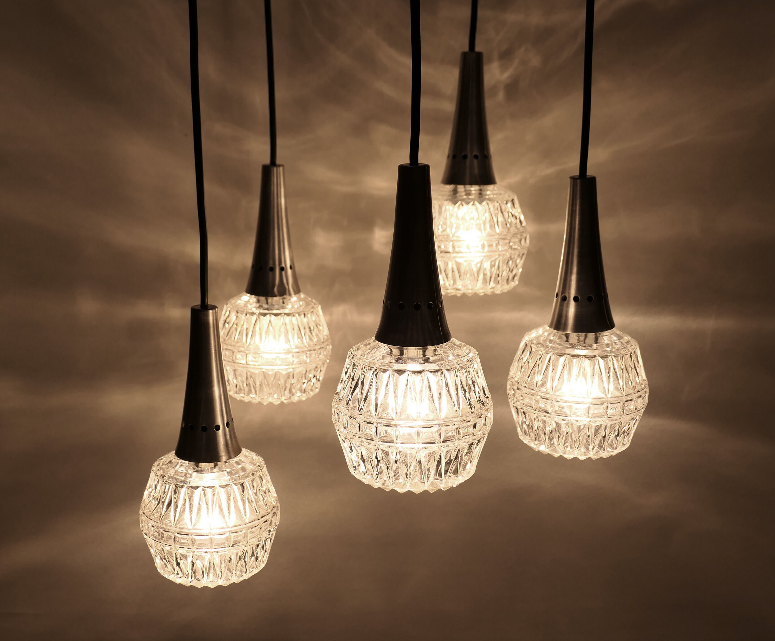 Chandelier suspension waterfall 5 globes Philips 1960-70