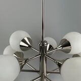 12-flame Sputnik chandelier from the 1960s and 1970s, Kaiser Leuchten, opal glass design