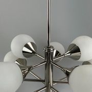 12-flame Sputnik chandelier from the 1960s and 1970s, Kaiser Leuchten, opal glass design