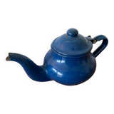 Ancienne Théière Métal Tôle Émaillée Bleu Vintage