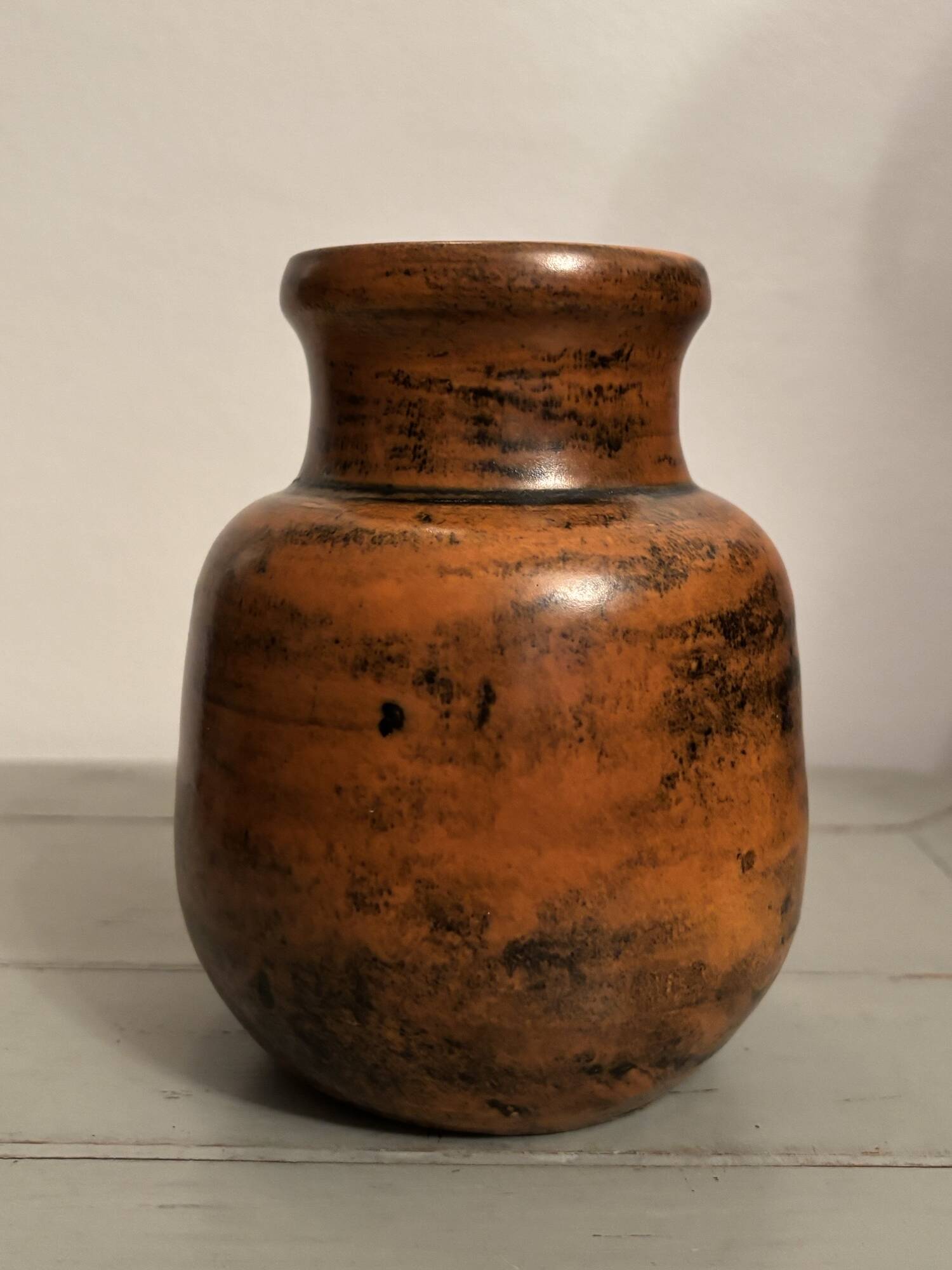 Jacques Blin vase black orange circa 1970 perfect condition vintage ceramic