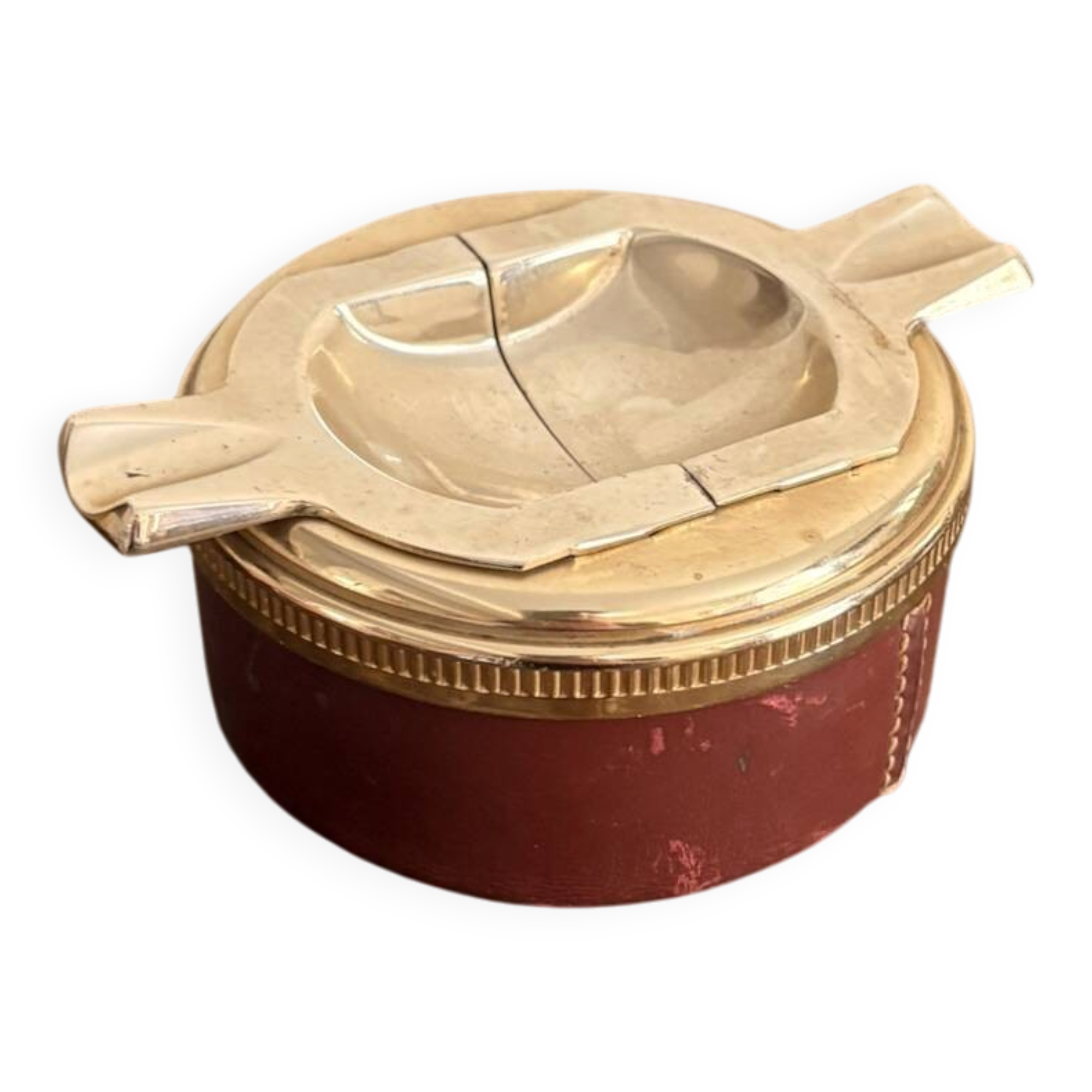 Mid-Century Modern Italian Silver Metal Leather Table Ashtray