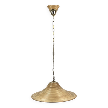 Pencil Split Reed, Rattan, Bamboo & Brass Pendant hanging lamp, Italy, 1970s