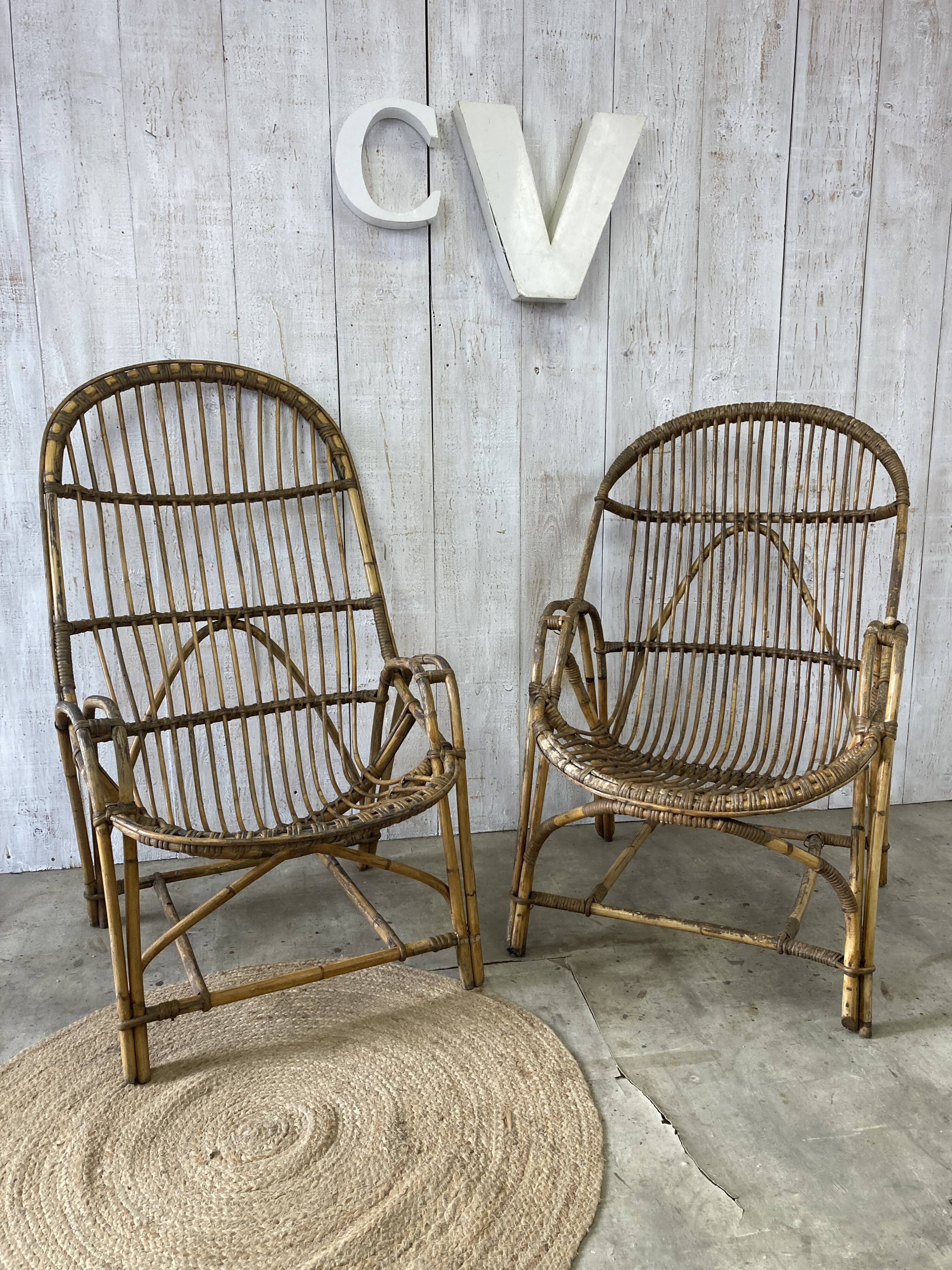 Pair of vintage rattan armchairs