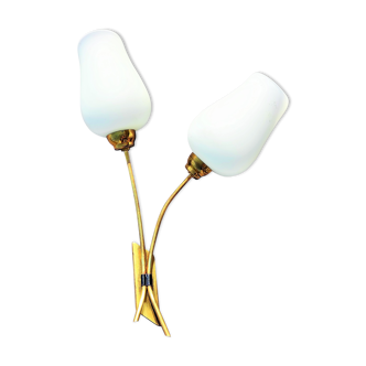 Applique à 2 tulipes en verre blanc vintage