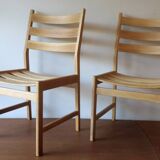 Pair of solid ash wide-seat dining chairs by Kurt Ostervig for KP Mobler, Denmark 1950s