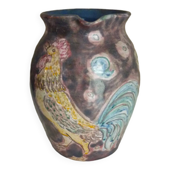 Vase pichet coq, céramique émaillée signée Jeanne Azambourg, Le Clos De Joye, années 60