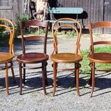 6 Thonet Fischel bistro chairs and others in curved wood from the early 20th century