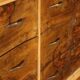 Vintage walnut burl commode with brass handles, Italian design from the 1940s.