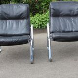 Paire de fauteuils Lange Drabert en cuir 1970