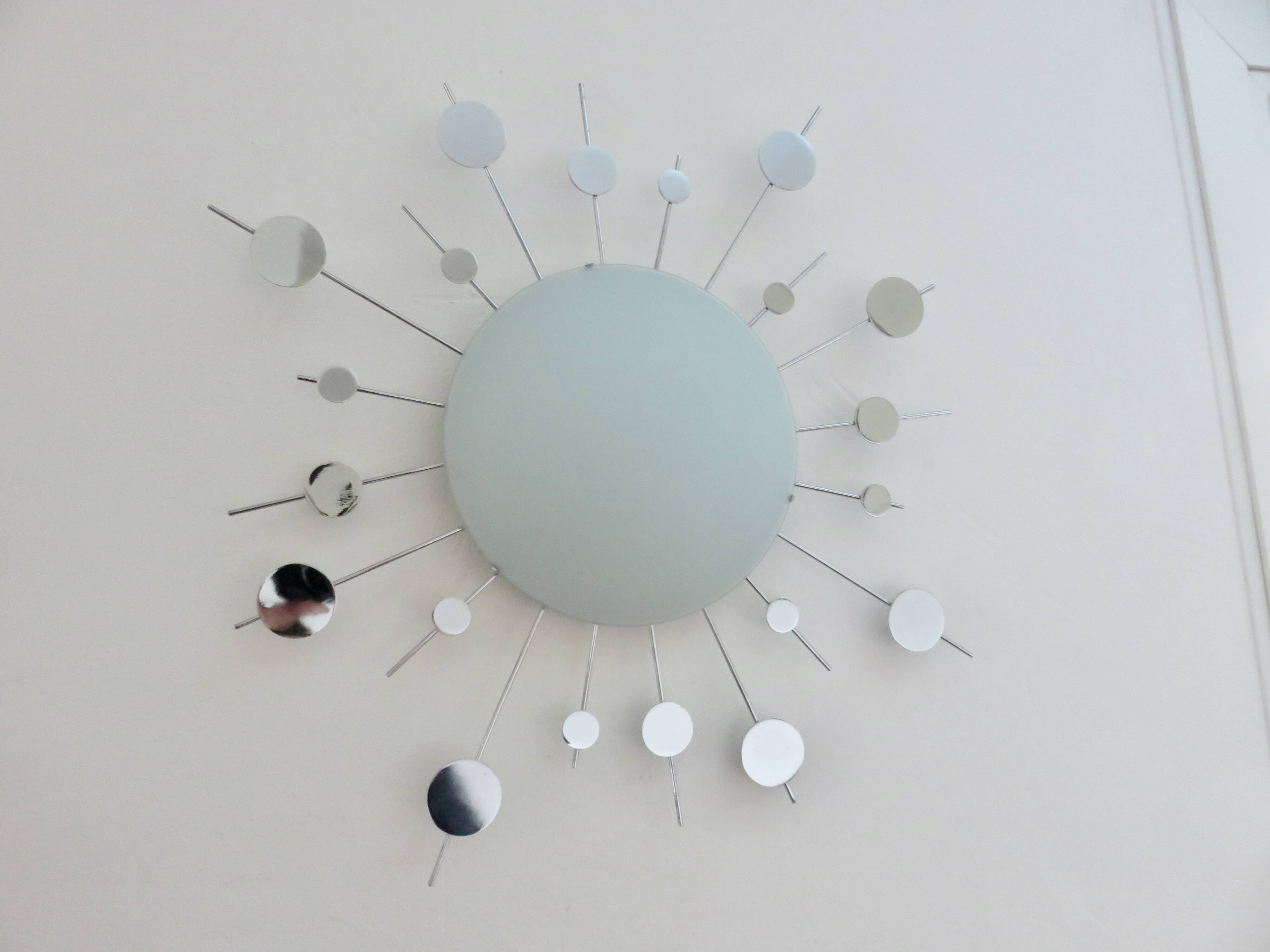 "Sun" wall lamp in chrome metal and frosted glass 80s 90s