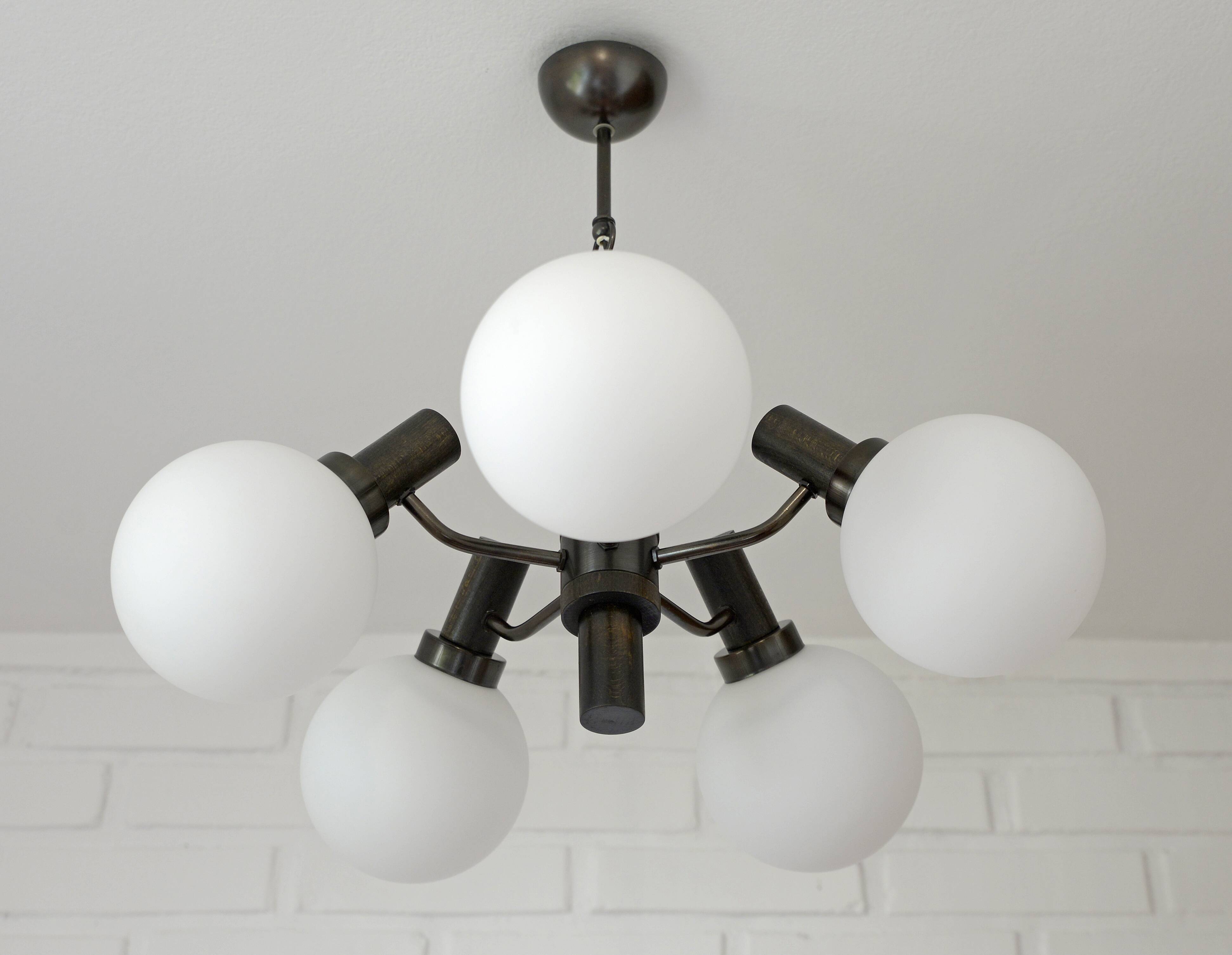 Vintage Wooden Rustic Sputnik / Copper Hanging Lamp /  Chandelier 1970's