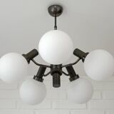 Vintage Wooden Rustic Sputnik / Copper Hanging Lamp /  Chandelier 1970's