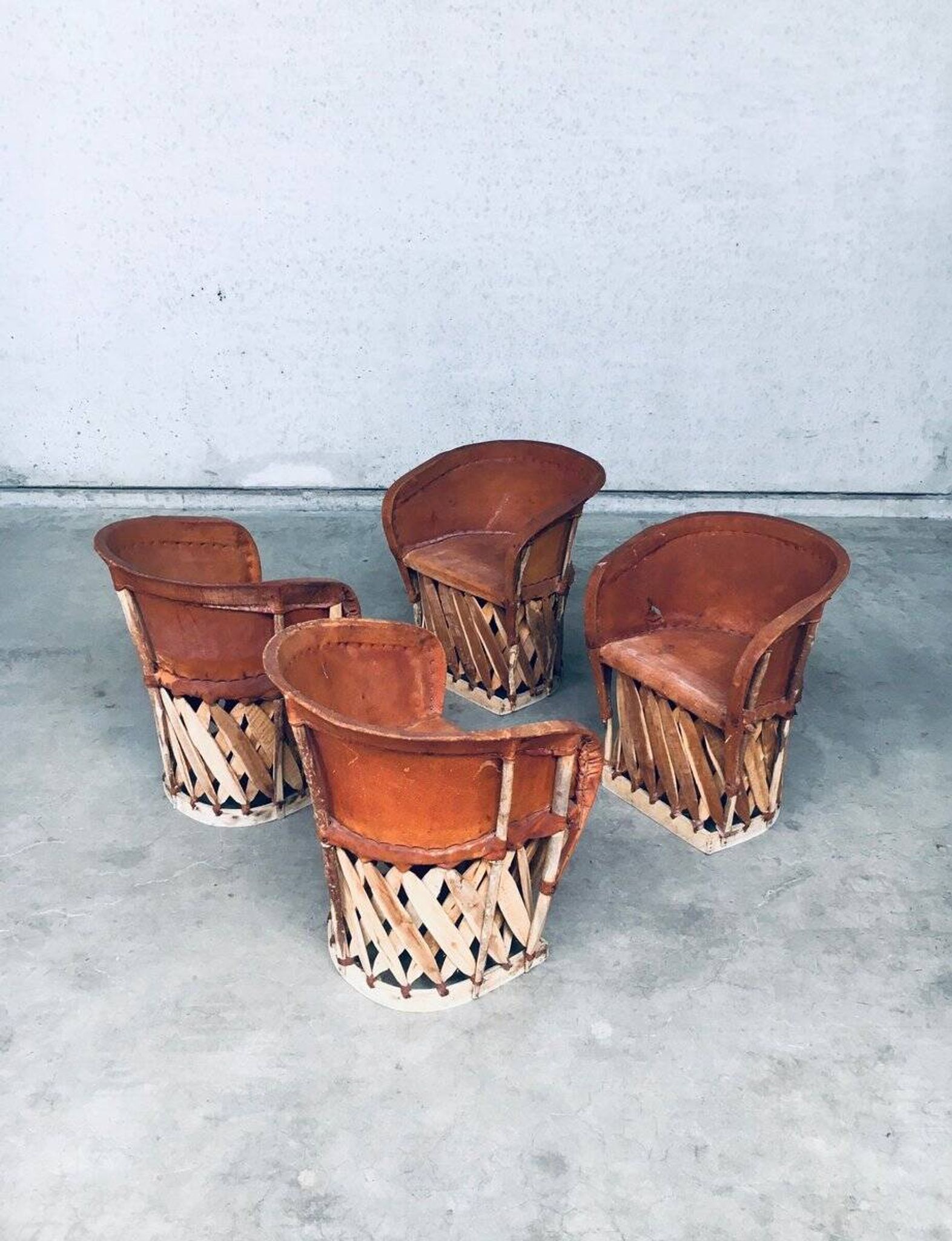 Mexican Art Populaire Artisan Made Leather Table & Chairs by Wim Rietveld, 1970s, Set of 5