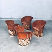 Mexican Art Populaire Artisan Made Leather Table & Chairs by Wim Rietveld, 1970s, Set of 5
