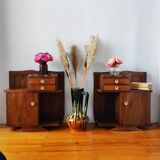 Pair of Art Deco 1930 walnut bedside tables