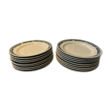 2 sets of 9 flat plates in art deco blue earthenware Longchamp Terre de Fer