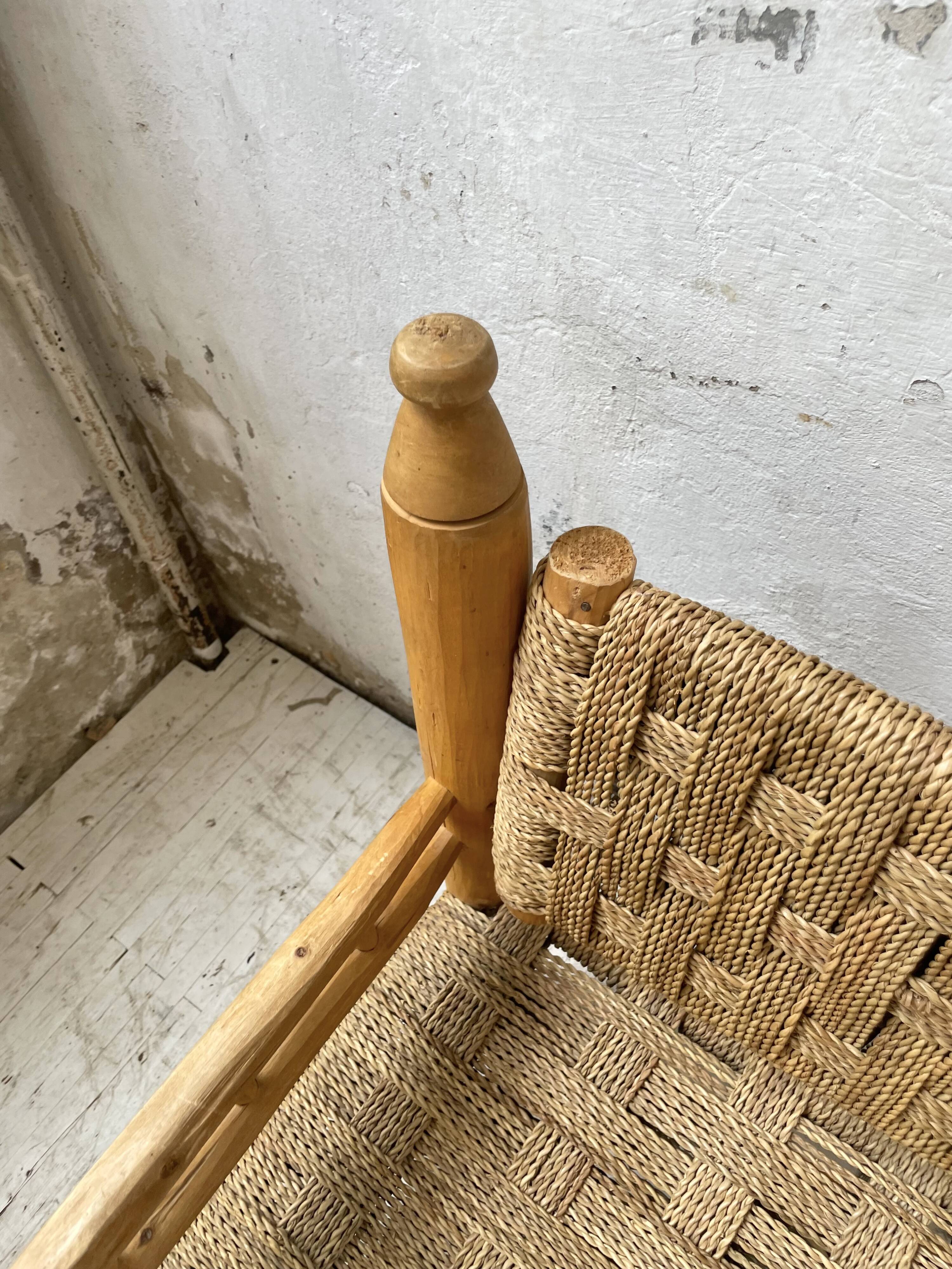 Moroccan wooden and rope armchair