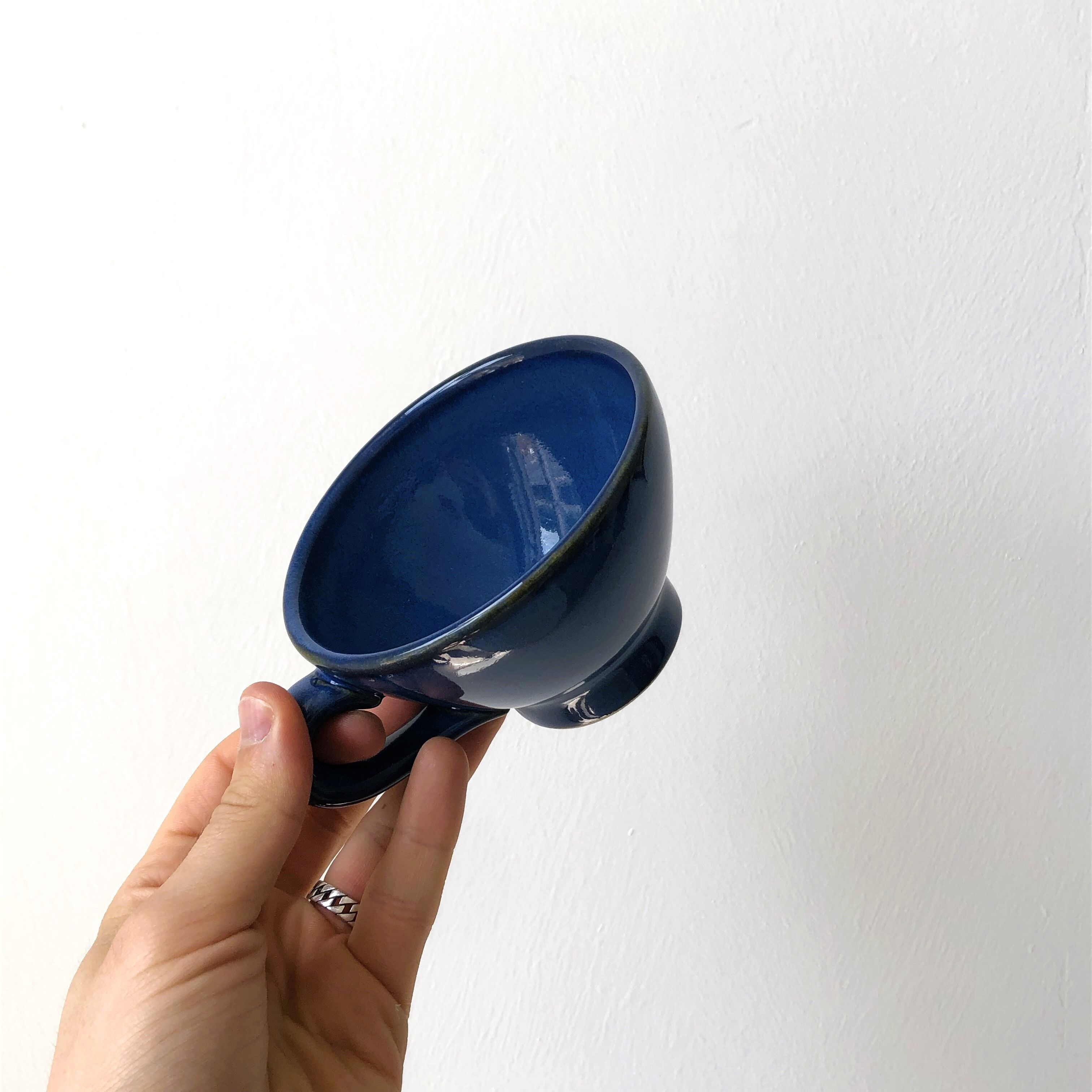 Set of 6 cups in handcrafted blue glazed stoneware