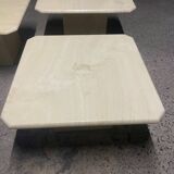 Ensemble de 3 tables basses vintage en marbre travertin