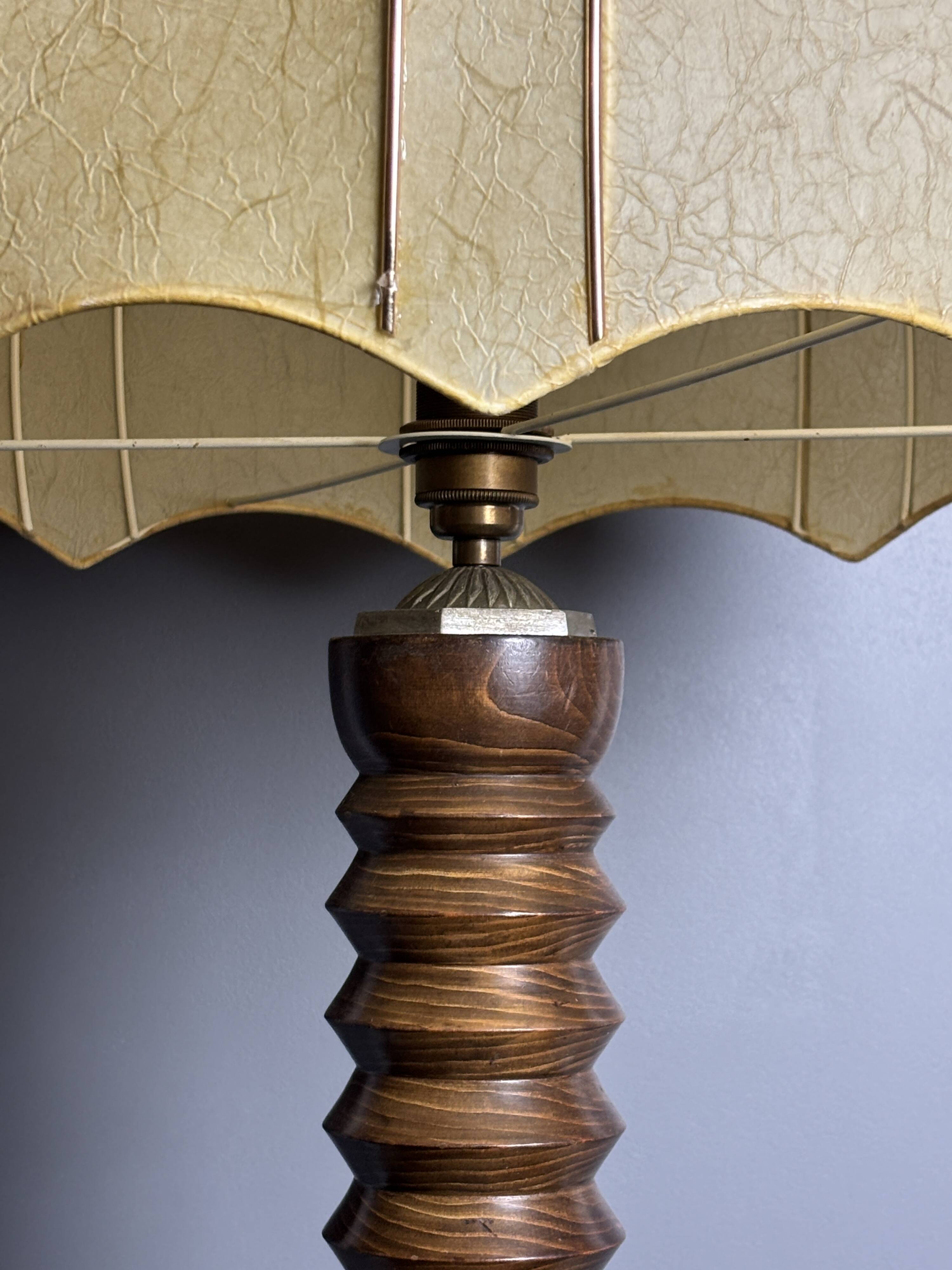 Brutalist midcentury wood turned cocoon floor lamp