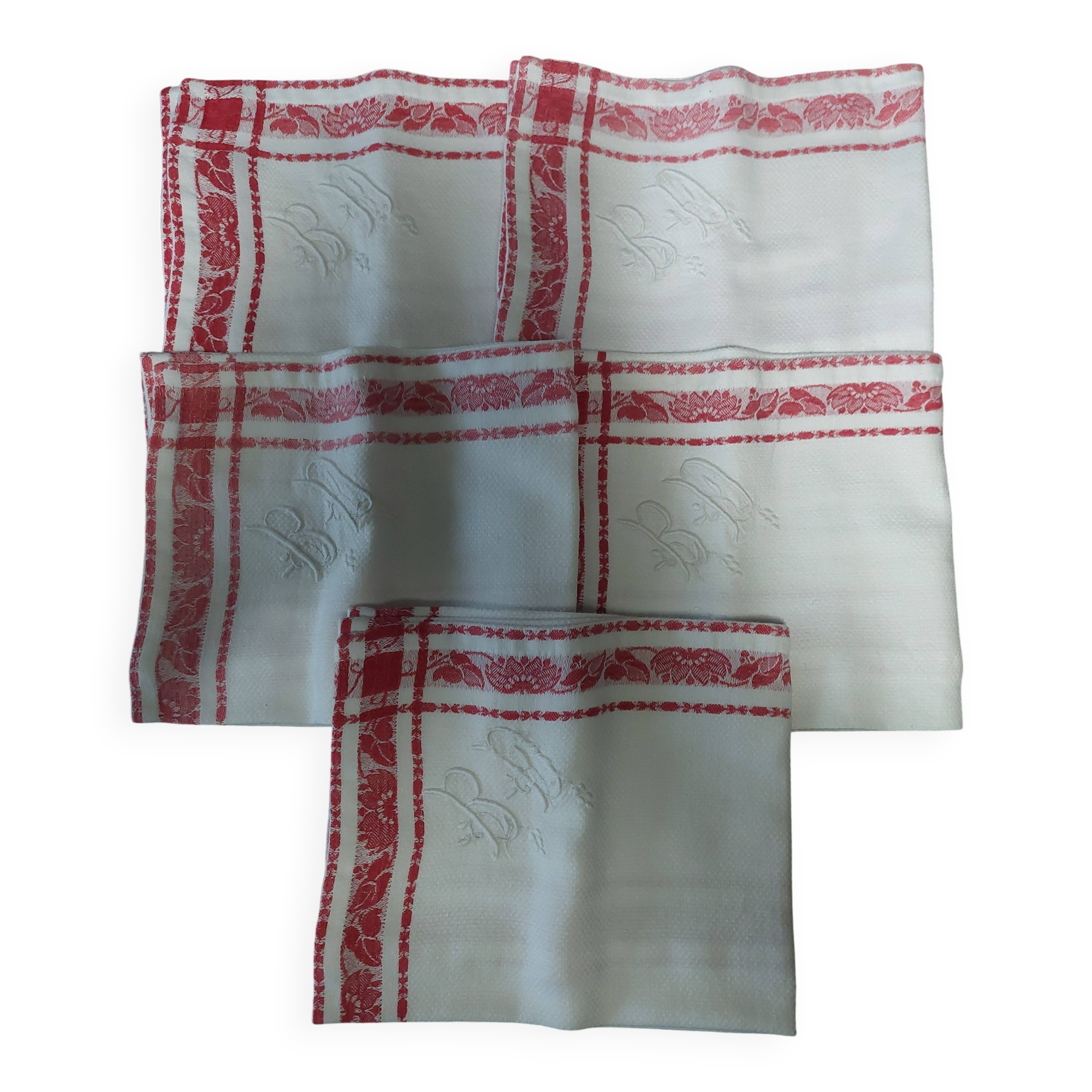 Set of five table napkins made of thick damask cotton with monogram BD 52 X 62.
