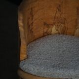 Chaise Brutaliste en Tronc Massif & Assise en Laine D'Agneau, Moderne Du Milieu Du Siècle Suédois, Années 1960