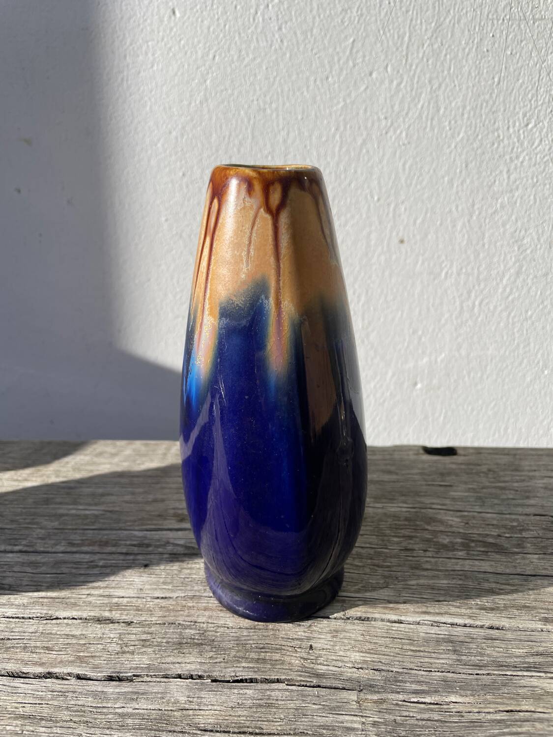 Belgian vase in blue and beige flamed stoneware