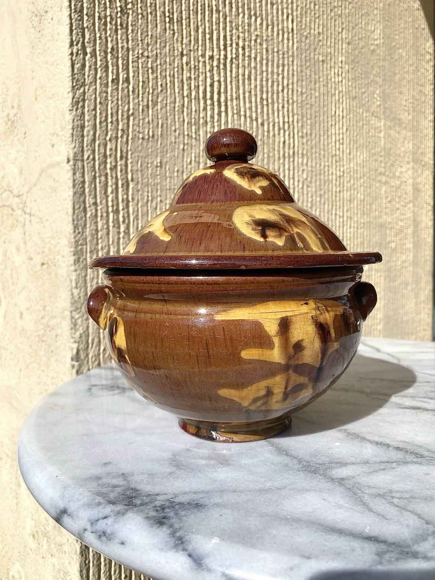 Antique glazed earthenware soup tureen