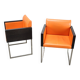 Pair of BOX 740 armchairs by Pedrali, Italy, Wenge Wood and Orange Fabric.