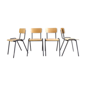 Lot 4 chairs school wood and metal adult size