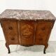 Transitional style commode with a protruding front, in marquetry wood, 20th century.