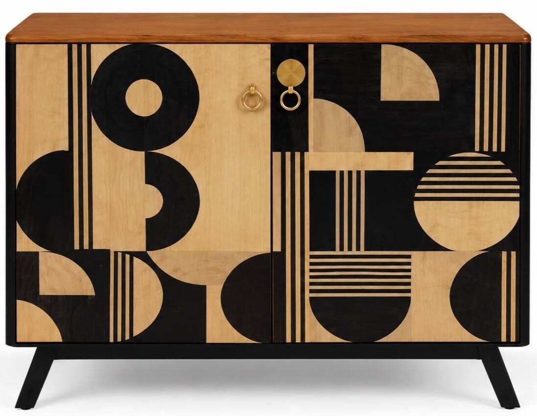 An Art Deco buffet in beige and black beech wood – 2 doors