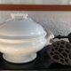Small porcelain soup tureen with bamboo patterns.