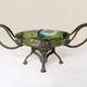 Art Nouveau cup in iridescent glass and bronze-style metal