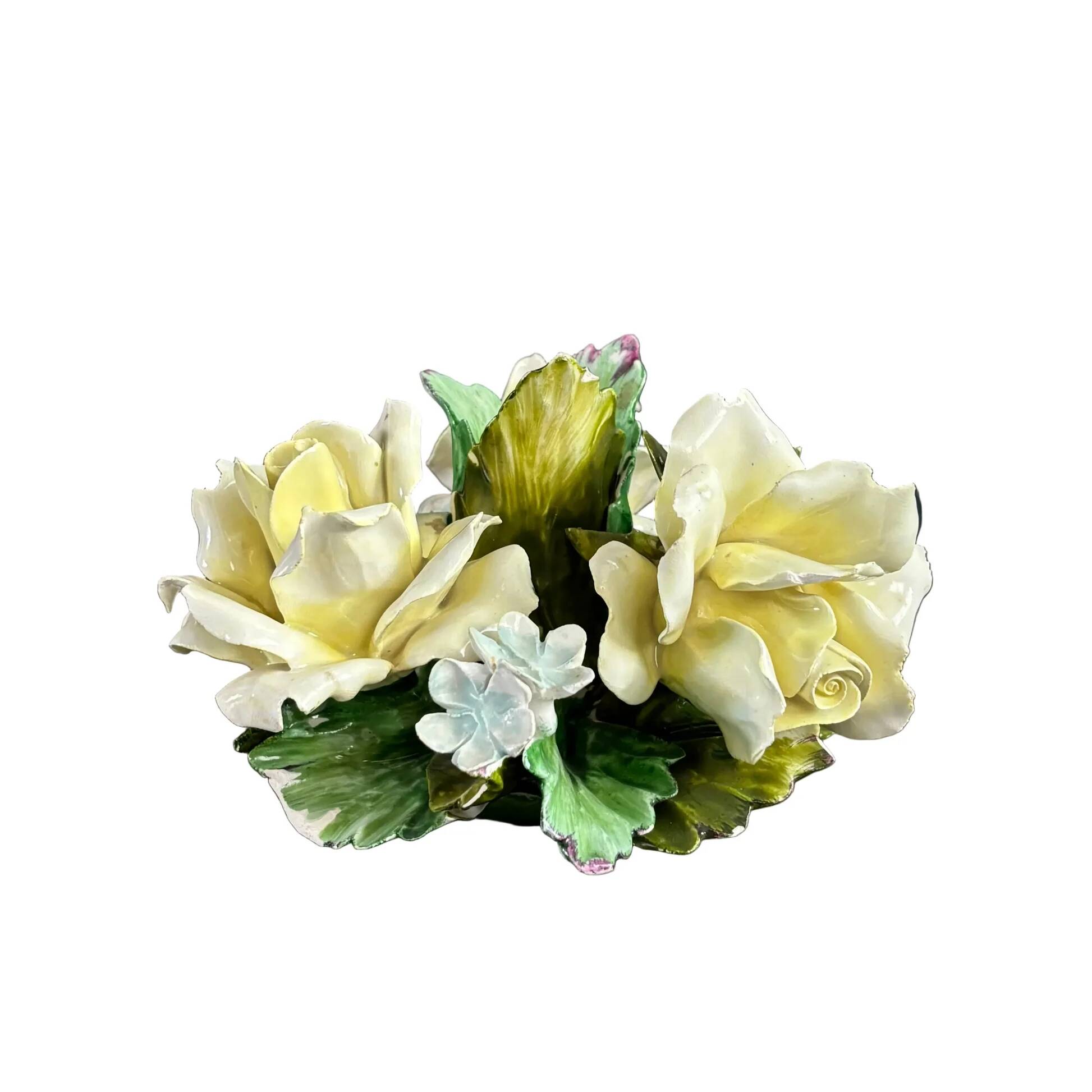 Rose porcelain barbotine candlestick - Capodimonte Italy - Ref 1378