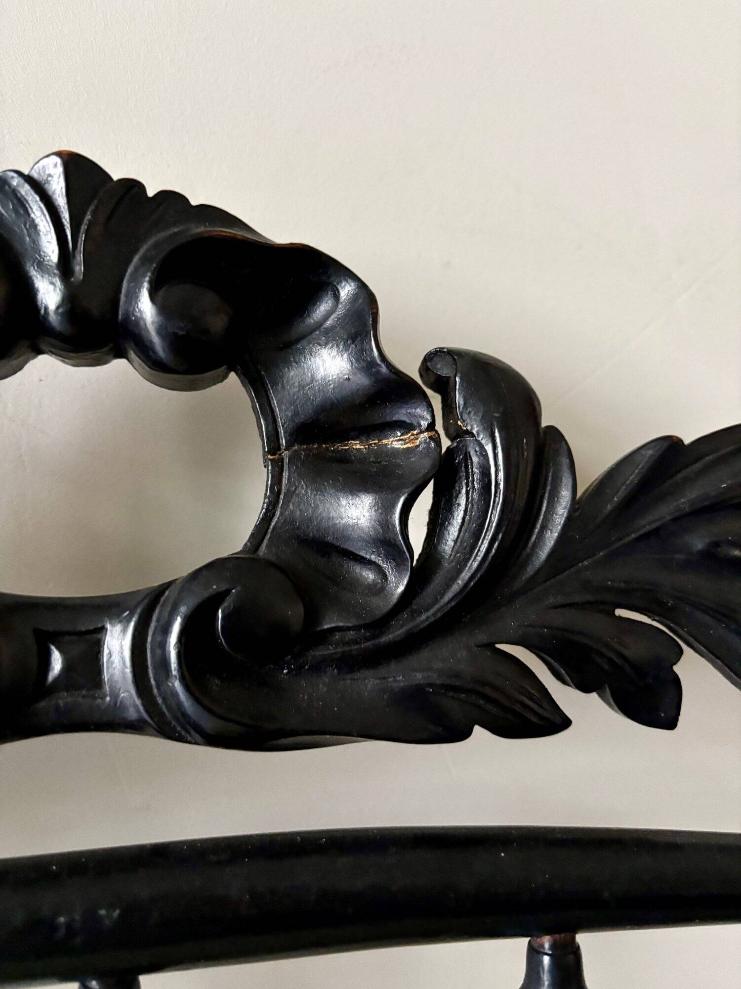 Black turned wood and green wool chair