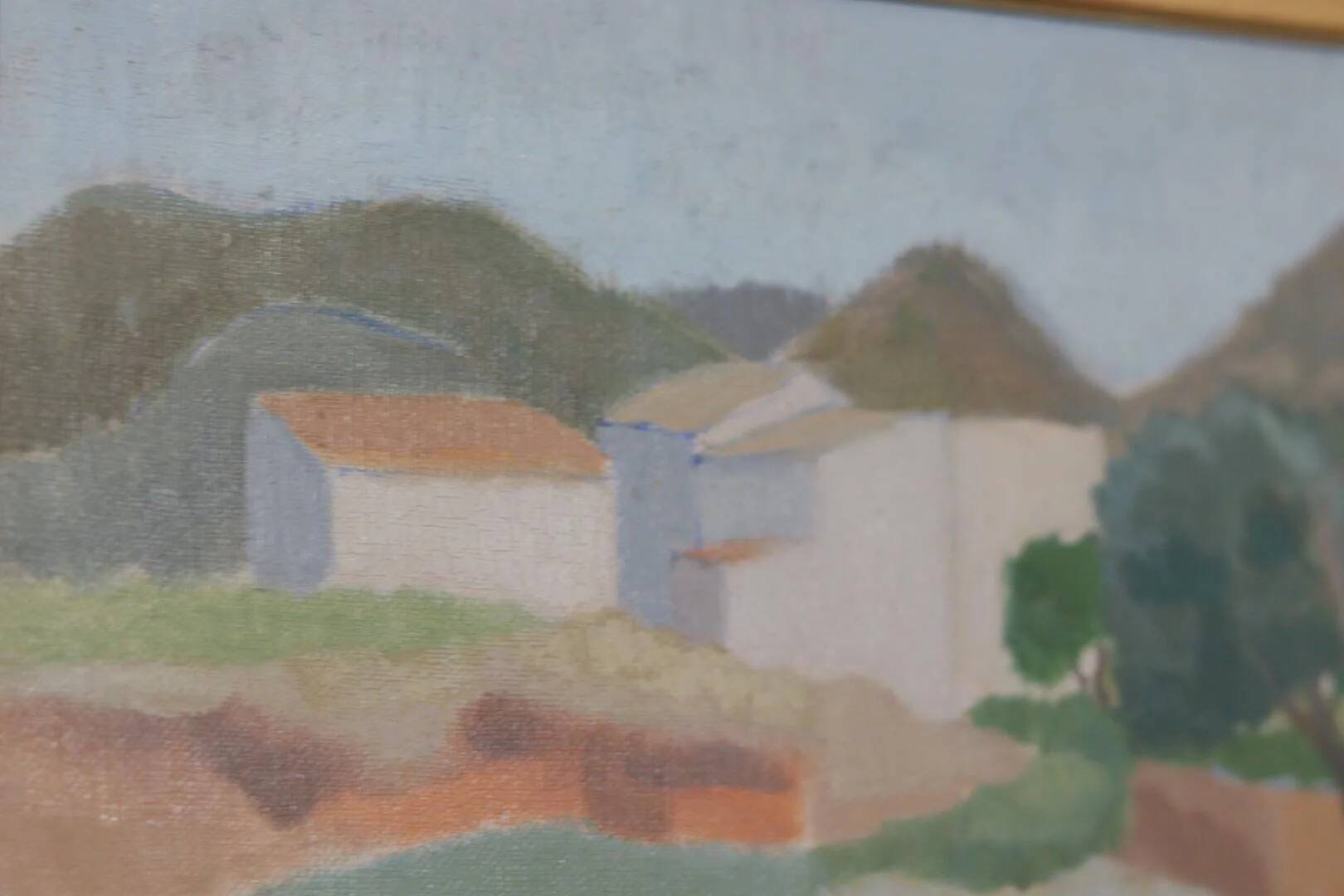 Original Swedish Oil on Panel – “Mountain Village” by Anna Küntzel