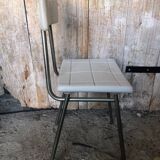 Gray metal children's chair + vintage white plastic seat & back