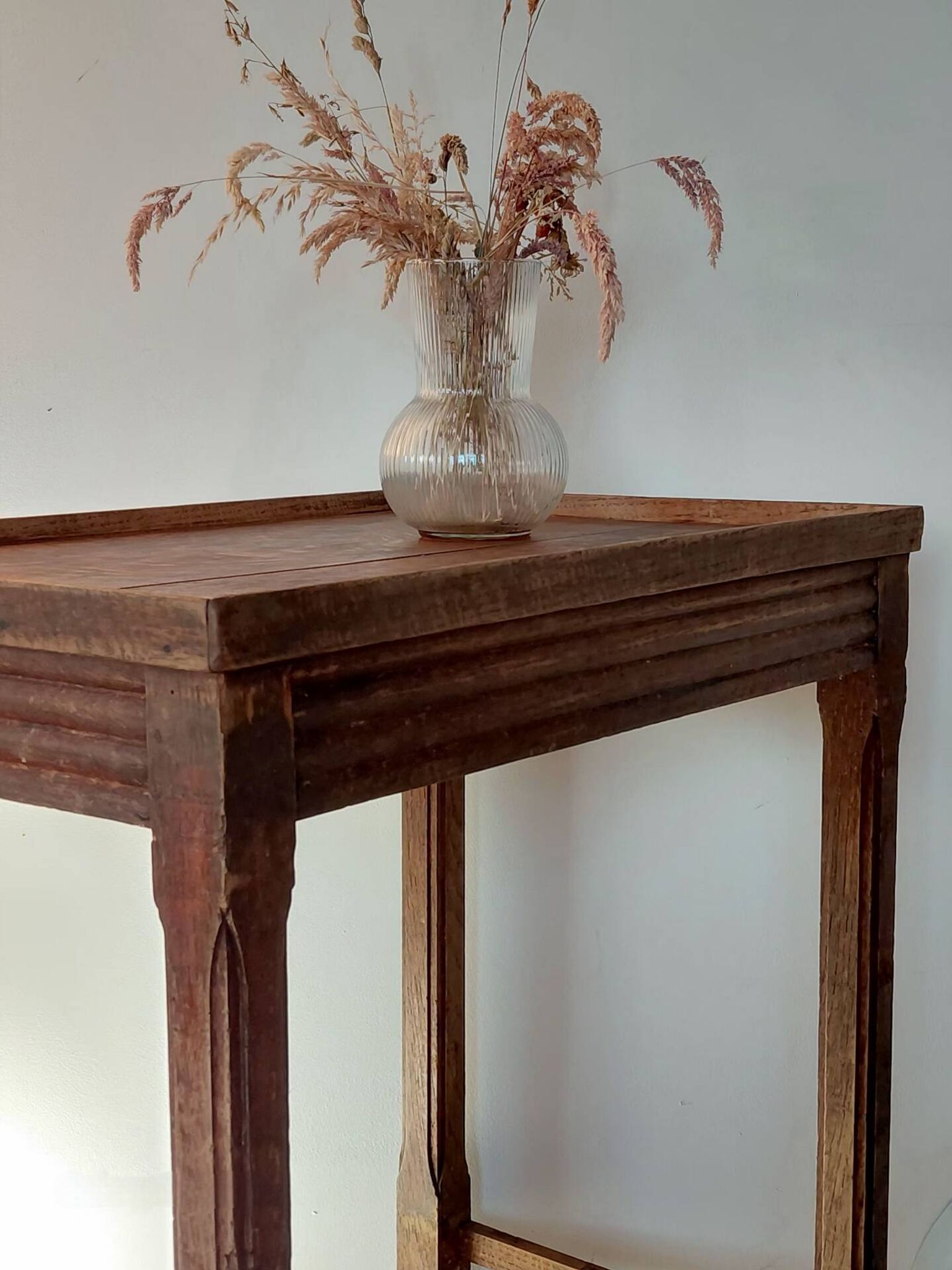 Vintage wooden wheeled side table/console