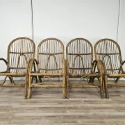 Quatre fauteuils en osier vintage, années 1970